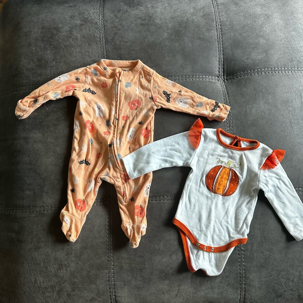 Chick Pea Pumpkin One Piece Set - Orange and White